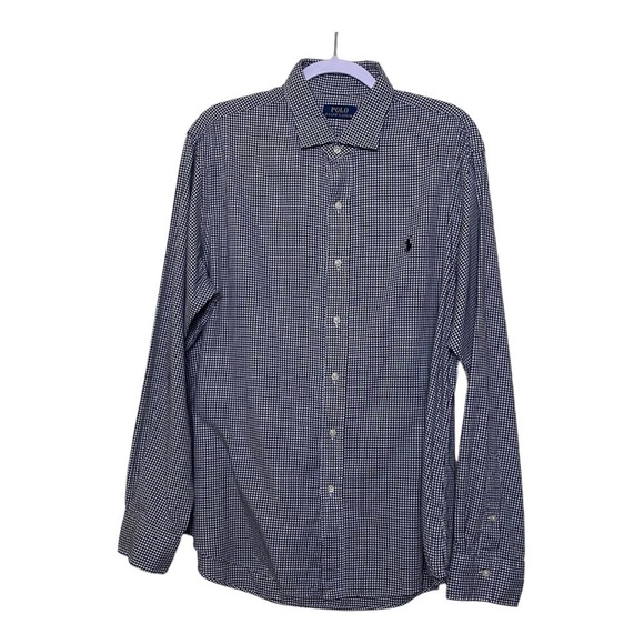 Men Polo Ralph Lauren Navy White Button Down Shirt Sz XL